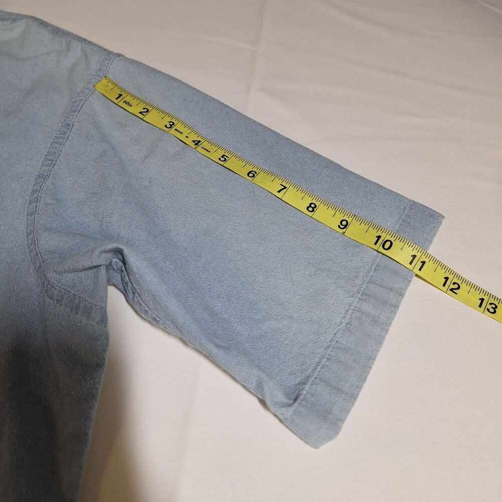 Wrangler Light Blue Chambray Denim Short Sleeved Button Up Shirt Western Size L - Picture 7 of 8